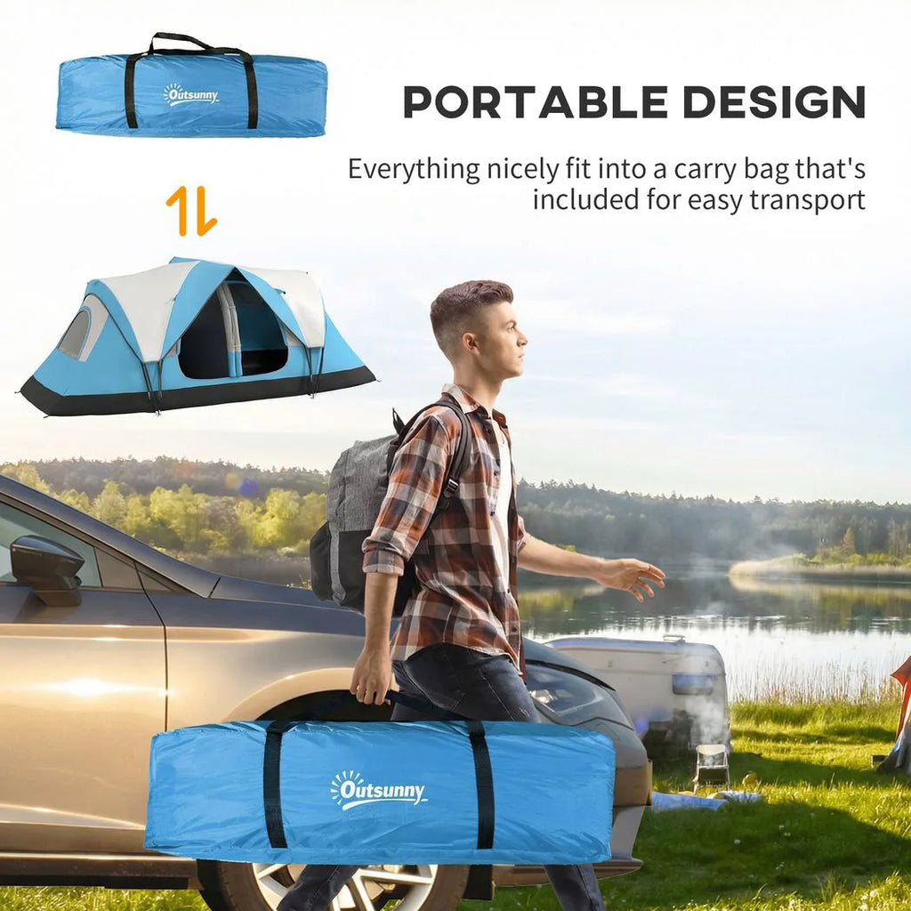 Outsunny Camping Tent for 6 Man with 2000mm Water Resistant Rainfly and Carry Bag for Fishing Hiking Festival, Sky Blue