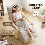 Curved Wooden Accent Chair, Armchair with Adjustable Footrest, Light Brown