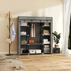 Clothes Storage Organiser with Hanging Rail, Shelves, Portable Wardrobe, Foldable Fabric Wardrobe, Dark Grey