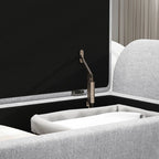 Storage Ottoman with Armrest, Window Seat, Upholstered Linen Storage Bench with Rubberwood Legs, Footstool for Bedroom Living Room, Hallway, Light Grey