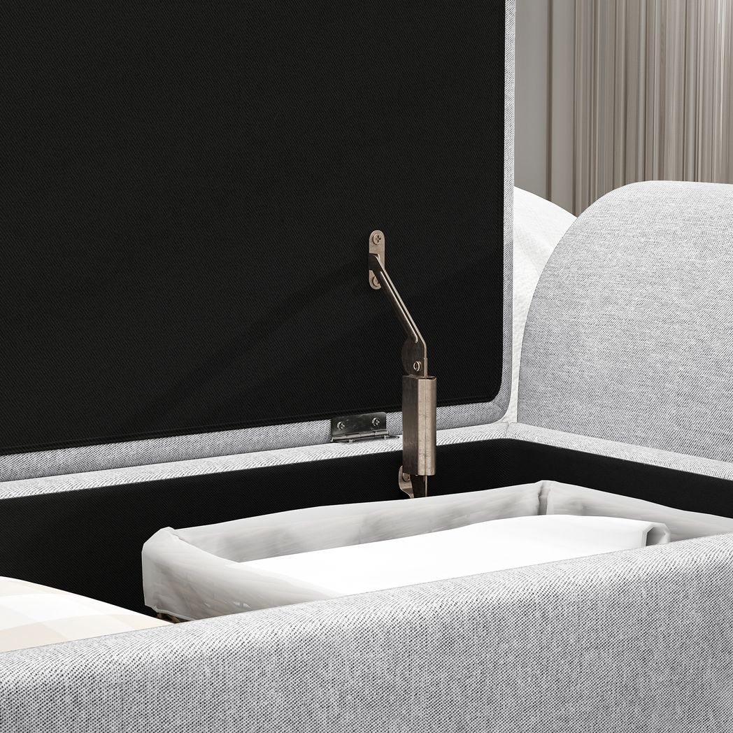 Storage Ottoman with Armrest, Window Seat, Upholstered Linen Storage Bench with Rubberwood Legs, Footstool for Bedroom Living Room, Hallway, Light Grey