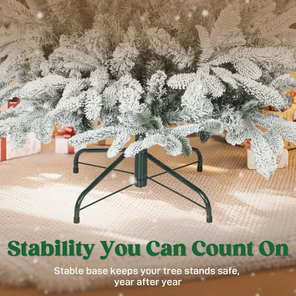 6 ft Artificial Flocked Christmas Tree with 1182 Branches, Hinged Xmas Tree with Foldable Metal Stand, Easy Assembly for Home Office Decor