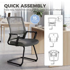 Padded Meeting Office Chair, Ergonomic Desk Chair No Wheels with Sled Base for Bedroom, Waiting, Reception, Dark Grey