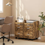 3 Drawer Filing Cabinet, Rolling File Cabinet with Edged Top for Letter, A4 Size, Hanging File Folders, Rustic Brown