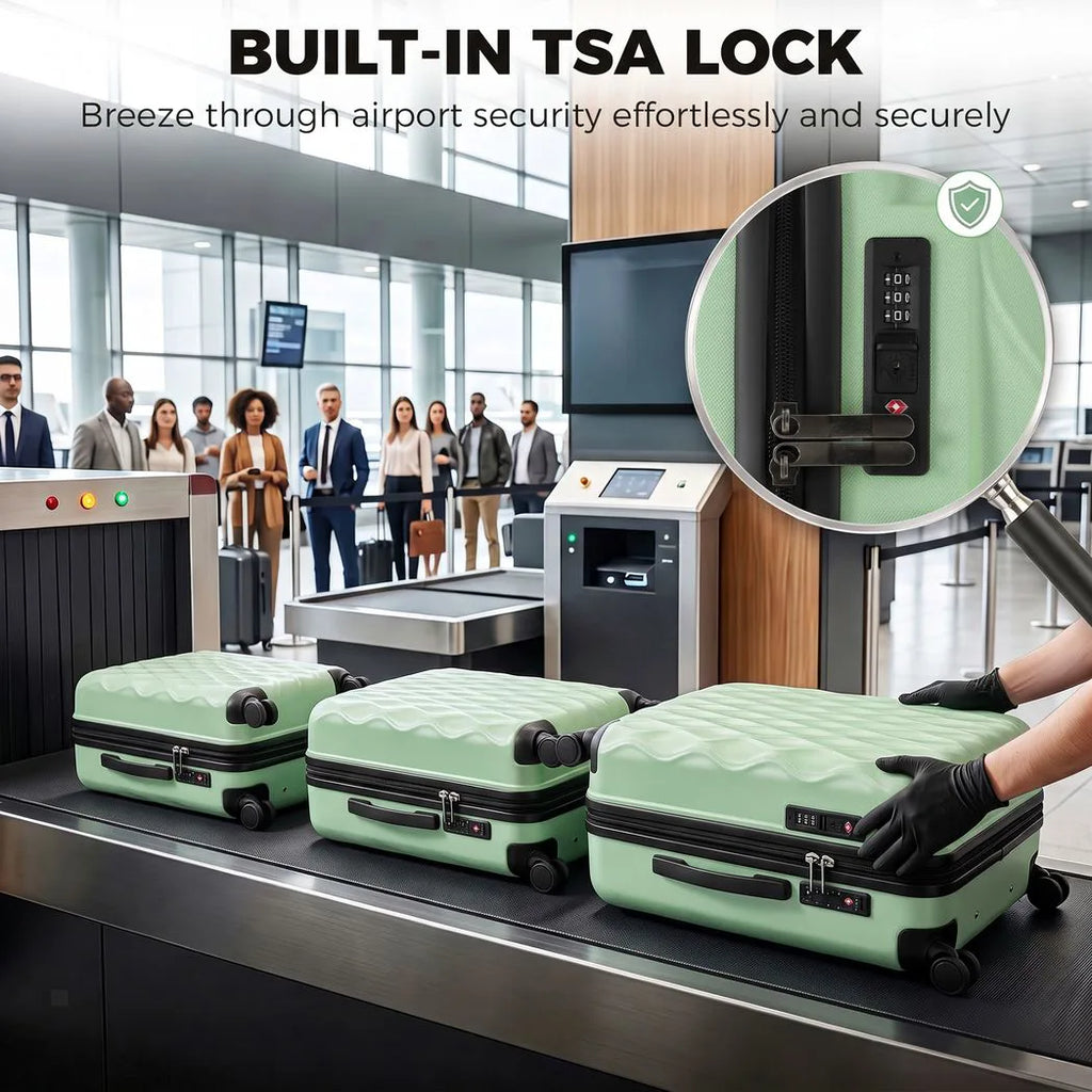 3-Piece Suitcase Set, Hard Shell Carry On & Checked Luggage Set with TSA Lock, 20/24/28 Inch, Green