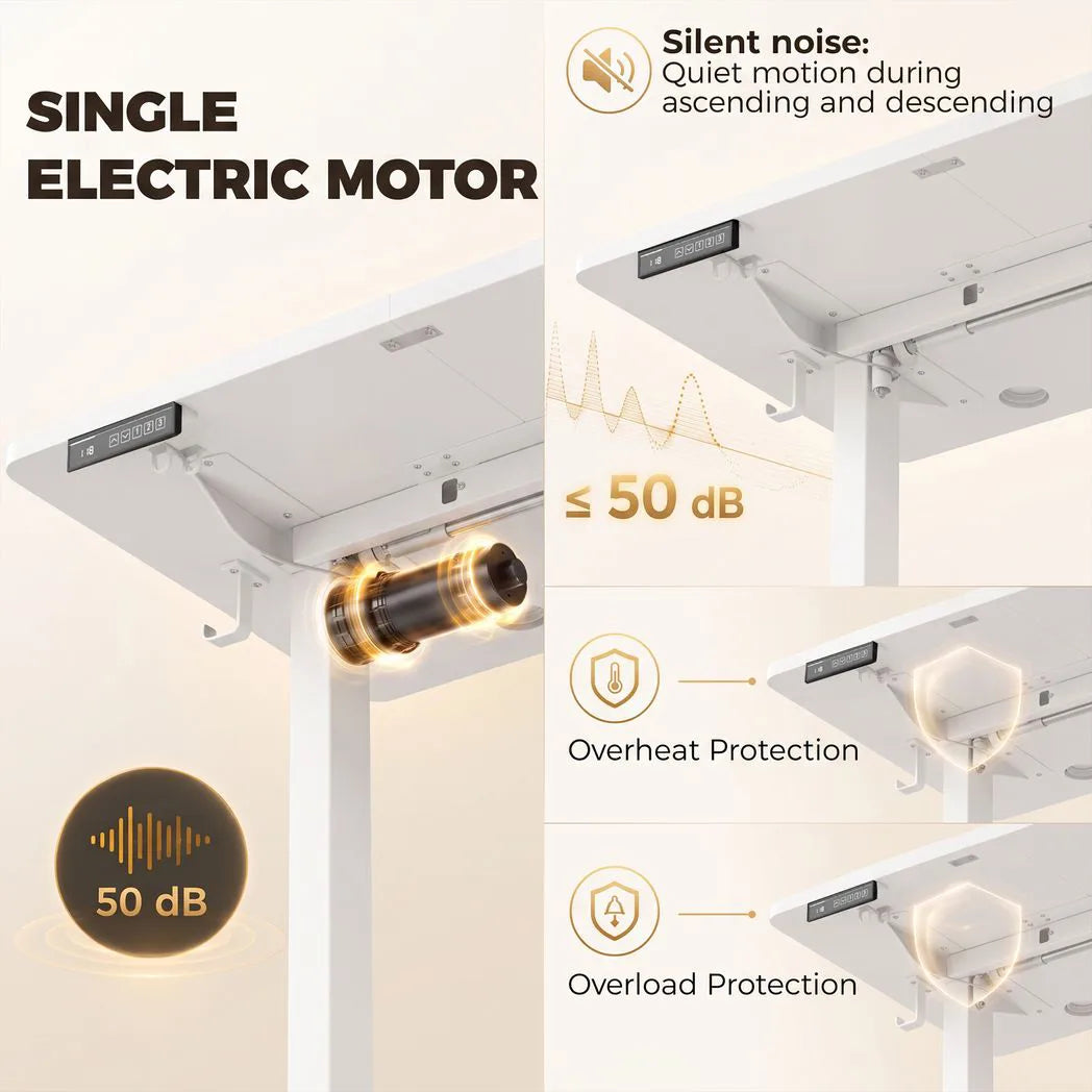 Standing Desk Memory Control Height Adjustable Desk 2 Cable Holes LED Display Sit Stand Desk White