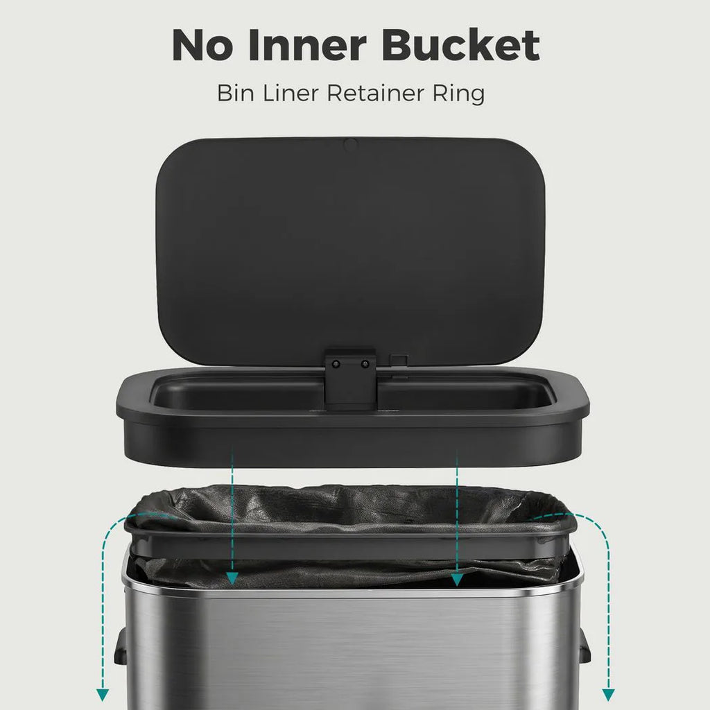 55L Sensor Bin for Kitchen, Touchless Automatic Waste Rubbish Bin, Stainless Steel, Battery Operated, Silver Tone