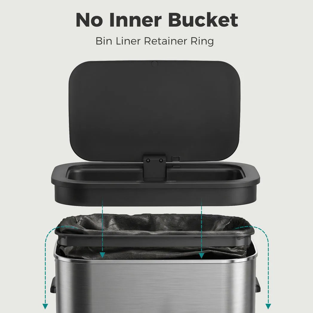 55L Sensor Bin for Kitchen, Touchless Automatic Waste Rubbish Bin, Stainless Steel, Battery Operated, Silver Tone