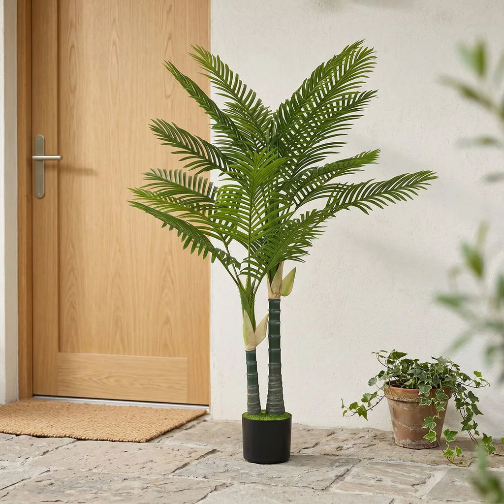 Artificial Palm Tree with 16 PEVA Leaves, 150cm Decorative Artificial Plant with Pot and Moss Effect, Green