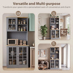 Kitchen Pantry, Buffet Hutch with 3 Storage Cabinets, 2 Open Shelves and Large Countertop for Kitchen, Grey
