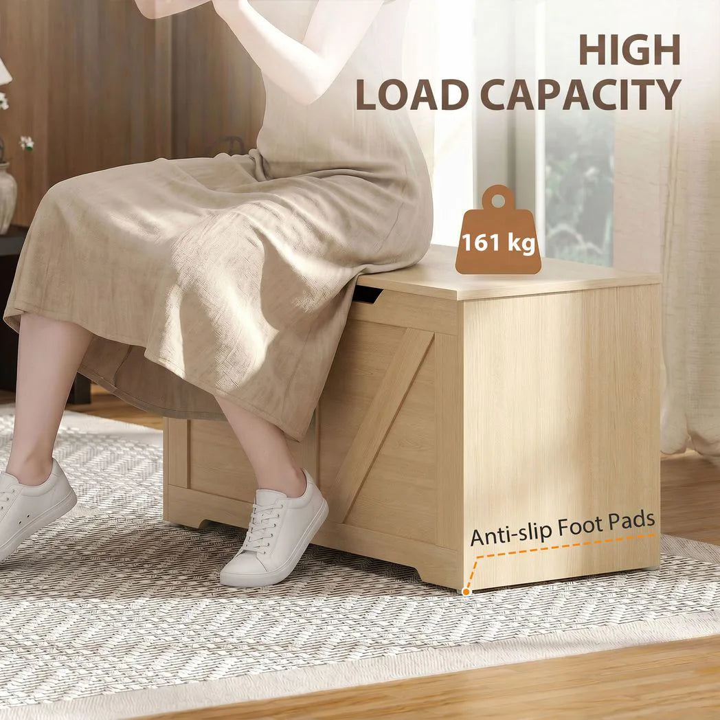 100L Home Storage Box, with Safety Hinge - Nature Wood Finish