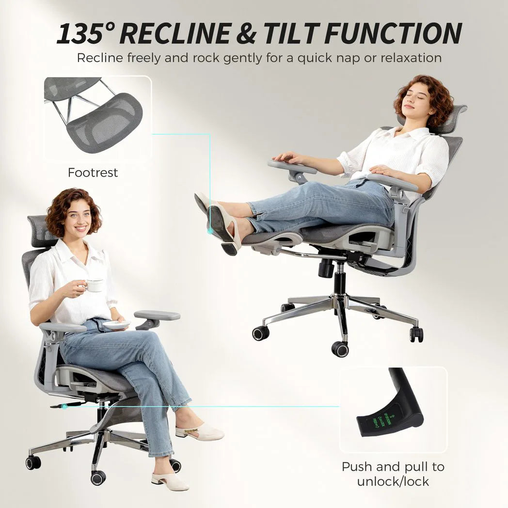 Ergonomic Office Chair, High Back Mesh Desk Chair, Grey
