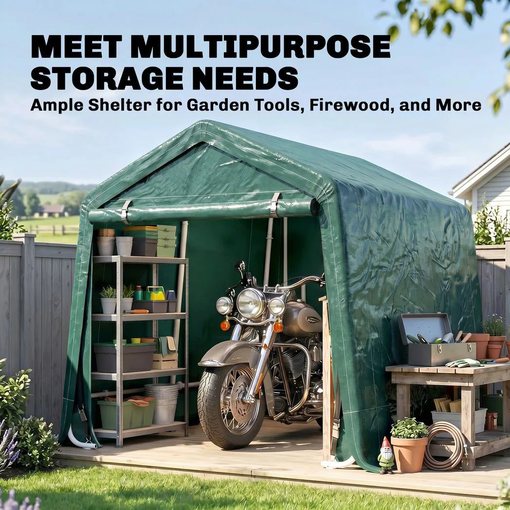 Outsunny 8 x 6.5 ft Outdoor Garden Storage Shed, Waterproof Bike Tent with Double Roll-up Zipper Door for Garden Tools, Green