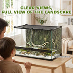 PawHut Reptile Glass Terrarium with Stone Background, Front Ventilation, Escape-Proof Knob Lock, 50 x 30 x 35 cm, Black