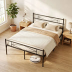4ft6 Double Bed Frame with Headboard and Footboard, Metal Platform Bed Frame with 32 cm Underbed Storage, Black
