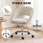 Velvet Desk Chair, Modern Office Chair with Height-Adjustable, Wheels, for Home Study Bedroom, Cream