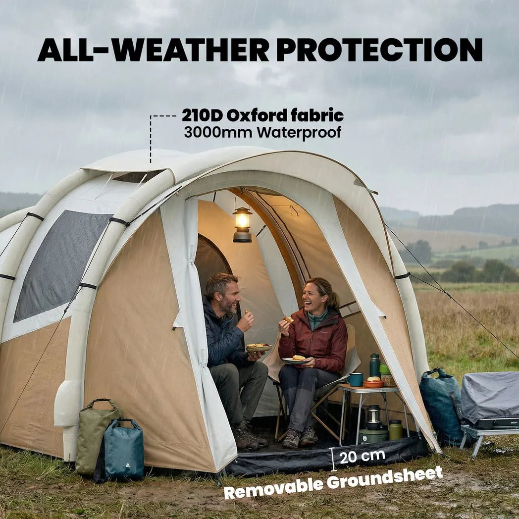 Outsunny Inflatable Camping Tent with Air Pump, Easy Setup 2-3 Person Blow Up Tent, Khaki