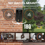 Auto Rewind Hose Reel, Retractable Air Hose Reel 15 m and 1.5 m, 150 Bar with 1/4" BSPT Connector, Black