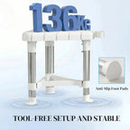 Shower Stool, Aluminium Alloy Corner Shower Chair with Storage Shelf and HDPE Seat, Adjustable Height, White