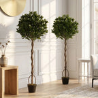 Outsunny Realistic Lush Topiary Ball Tree, Artificial Bay Laurel Topiary Trees with Weighted Pot, Set of 2, Green