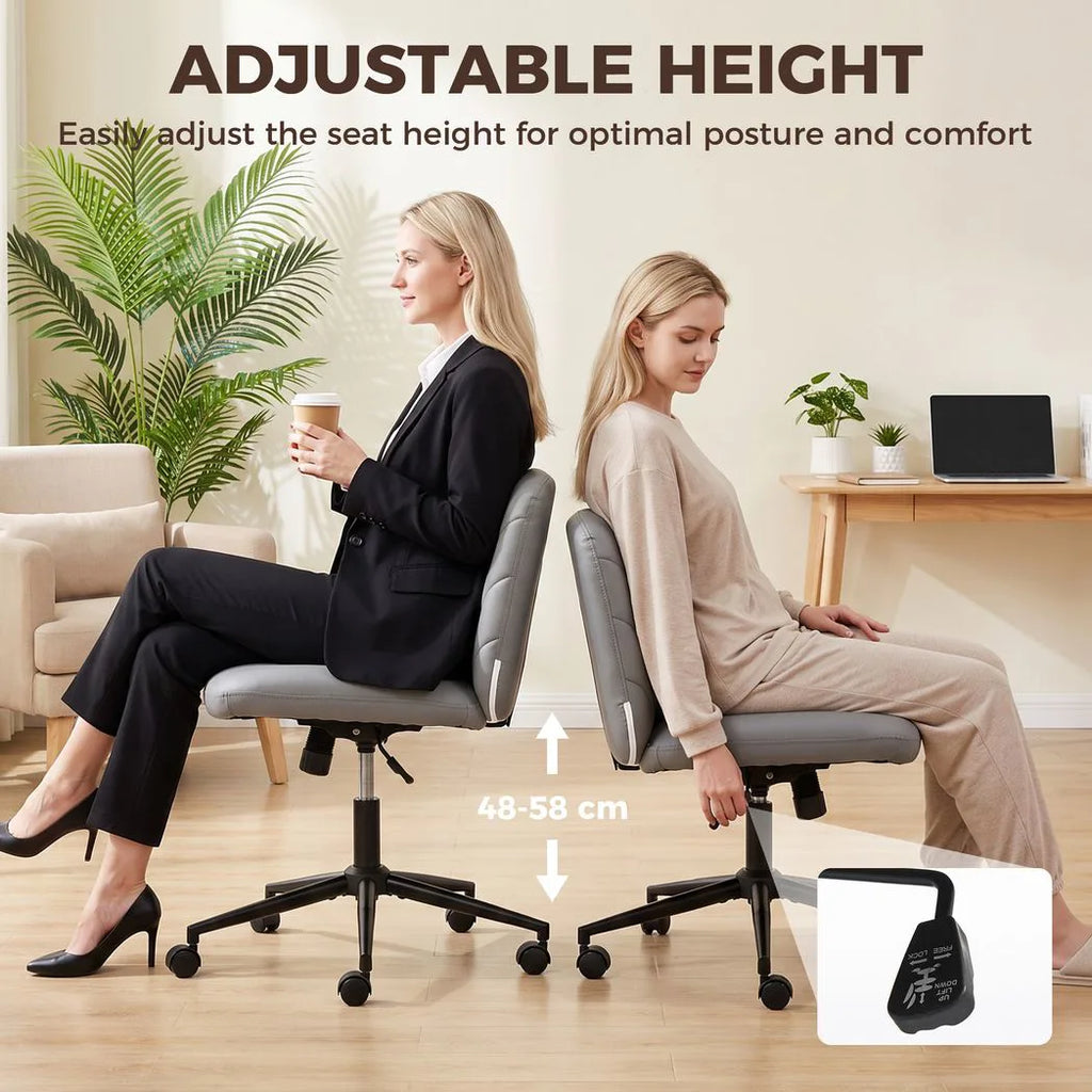 Home Office Desk Chair Height Adjustable Swivel Chair Cross Legged Wide Seat Swivel Wheels Grey
