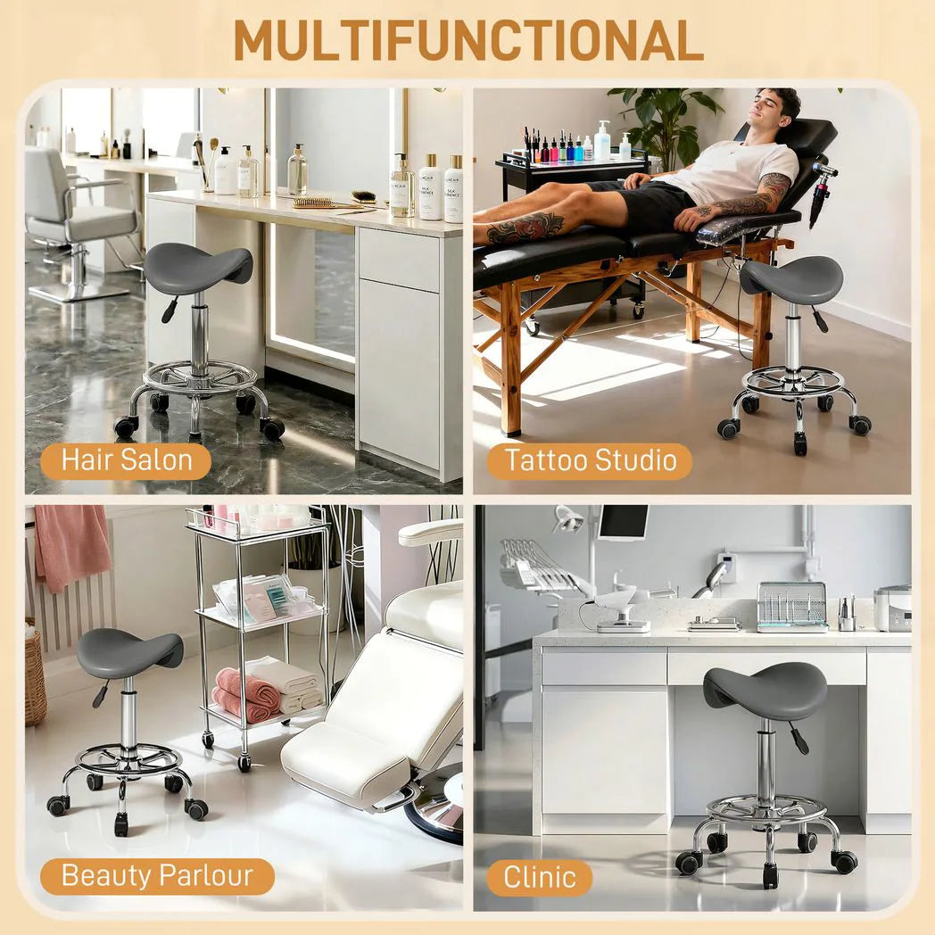 Salon Saddle Stool, Rolling Saddle Chair for Massage, Spa, Clinic, Beauty, Hairdressing and Tattoo, Grey
