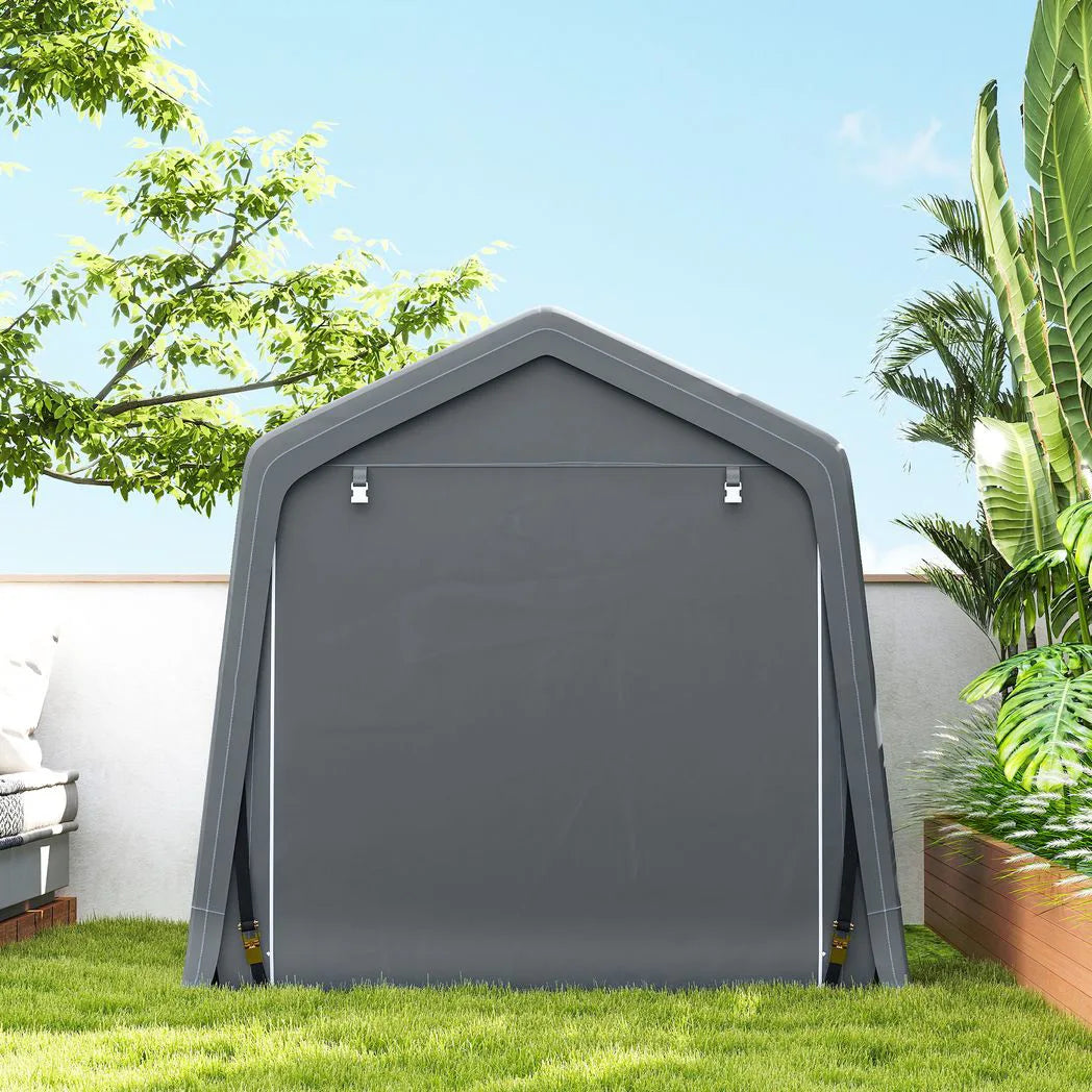 Outsunny 8 x 6.5 ft Outdoor Garden Storage Shed, Waterproof Bike Tent with Double Roll-up Zipper Door for Garden Tools, Dark Grey