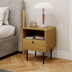 Bedside Table with Drawer and Open Shelf - Oak
