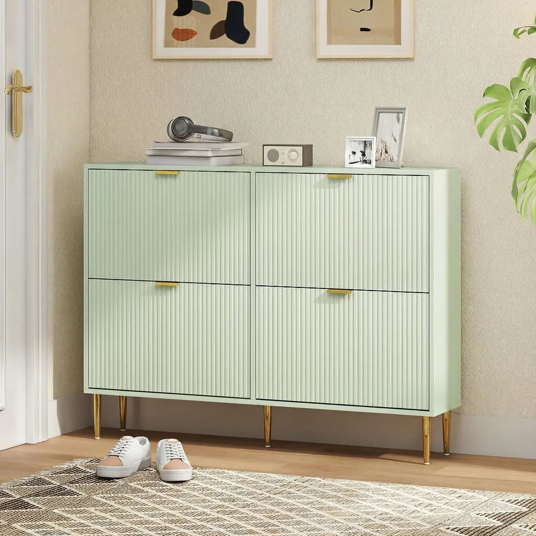 Elegant Four-Drawer Shoe Cabinet - Light Green