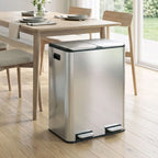 2 x 30L Double Kitchen Bin, Stainless Steel Pedal Rubbish Bin with Dual Compartments, Soft Close Lids, Silver Tone