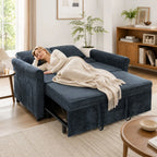 2 Seater Sofa Bed 3-in-1 Convertible Chenille Pull Out Sleeper Sofa with 5-Position Adjustable Backrest, Dark Blue