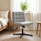Armless Office Chair, Cross Legged Linen Computer Desk Vanity Chair with Wide Seat, Rocking Function, Grey