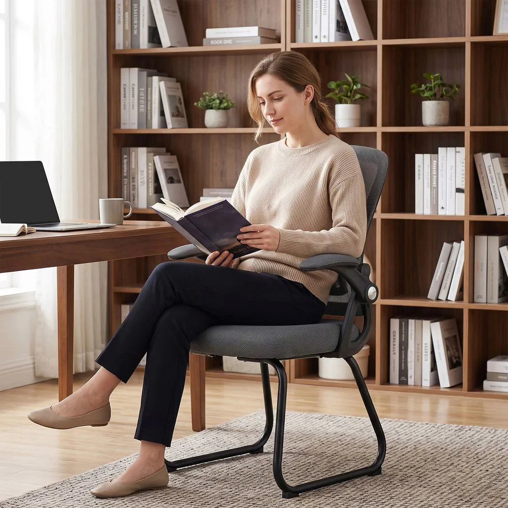 Office Chair, Ergonomic Desk Chair No Wheels with Mesh Backrest and Steel Legs for Home Conference Room, Dark Grey