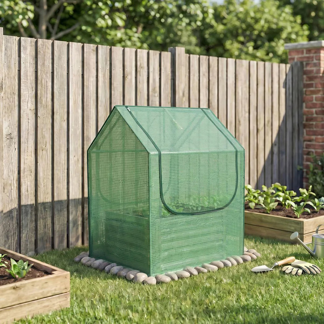 Outsunny 61 x 61cm Garden Planter Bed, with Cover - Green and Silver
