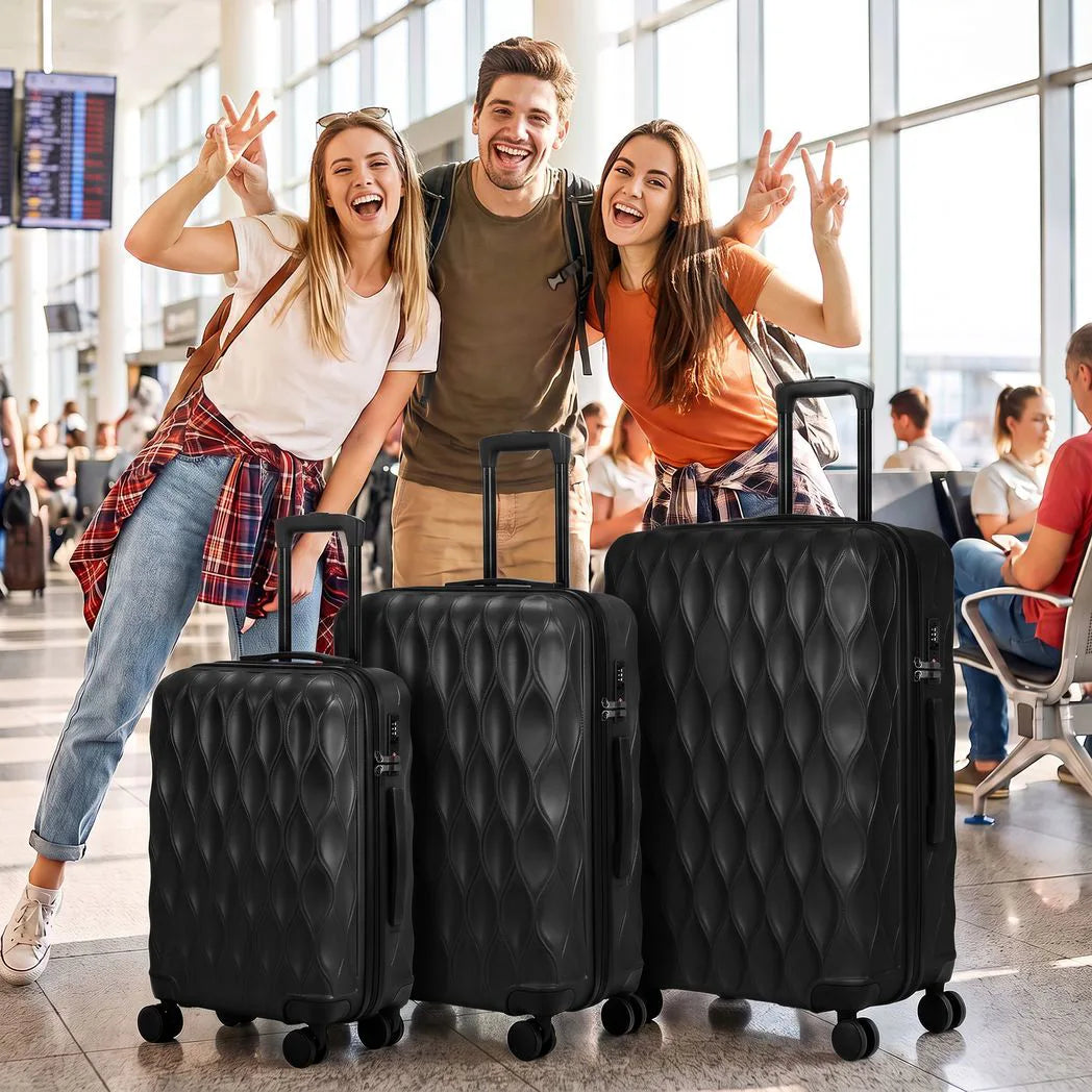 3-Piece Suitcase Set, Hard Shell Carry On & Checked Luggage Set with TSA Lock, 20/24/28 Inch, Black