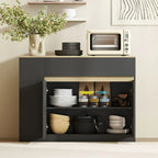 Kitchen Island, Storage Cabinet with Adjustable Shelf, 2 Drawers, 3 Open Shelves, Black
