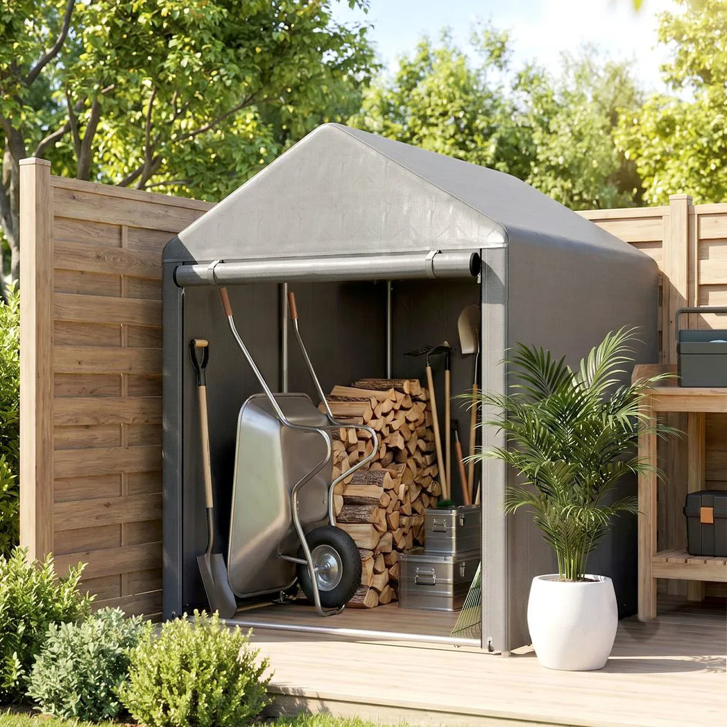 Outsunny 179 x 120cm Temporary Garden Shed, with Accessories - Light Grey