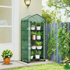 Outsunny 4 Tier Mini Portable Greenhouse Compact Plant Grow Shed Metal Frame PE Cover with Lockable Rolling Wheels , Green