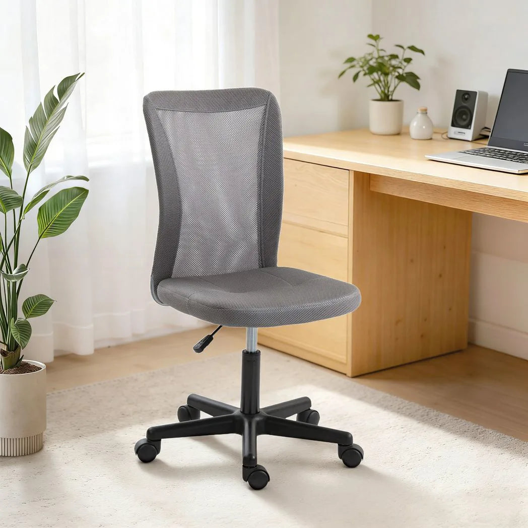 Vinsetto Computer Desk Chair, Mesh Office Chair with Adjustable Height and Swivel Wheels, Armless Study Chair, Grey