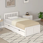 Wooden Single Bed Frame, with Drawers - White