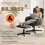 Swivel Armchair and Footstool Set, Height Adjustable Accent Chair with Adjustable Headrest, Rocking Function, Grey