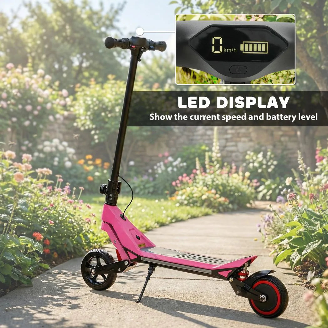 SPORTNOW Electric Scooter for Kids, Foldable E Scooter for Age Age 6 with LED Display, RGB lights, Up to 16km/h, Pink