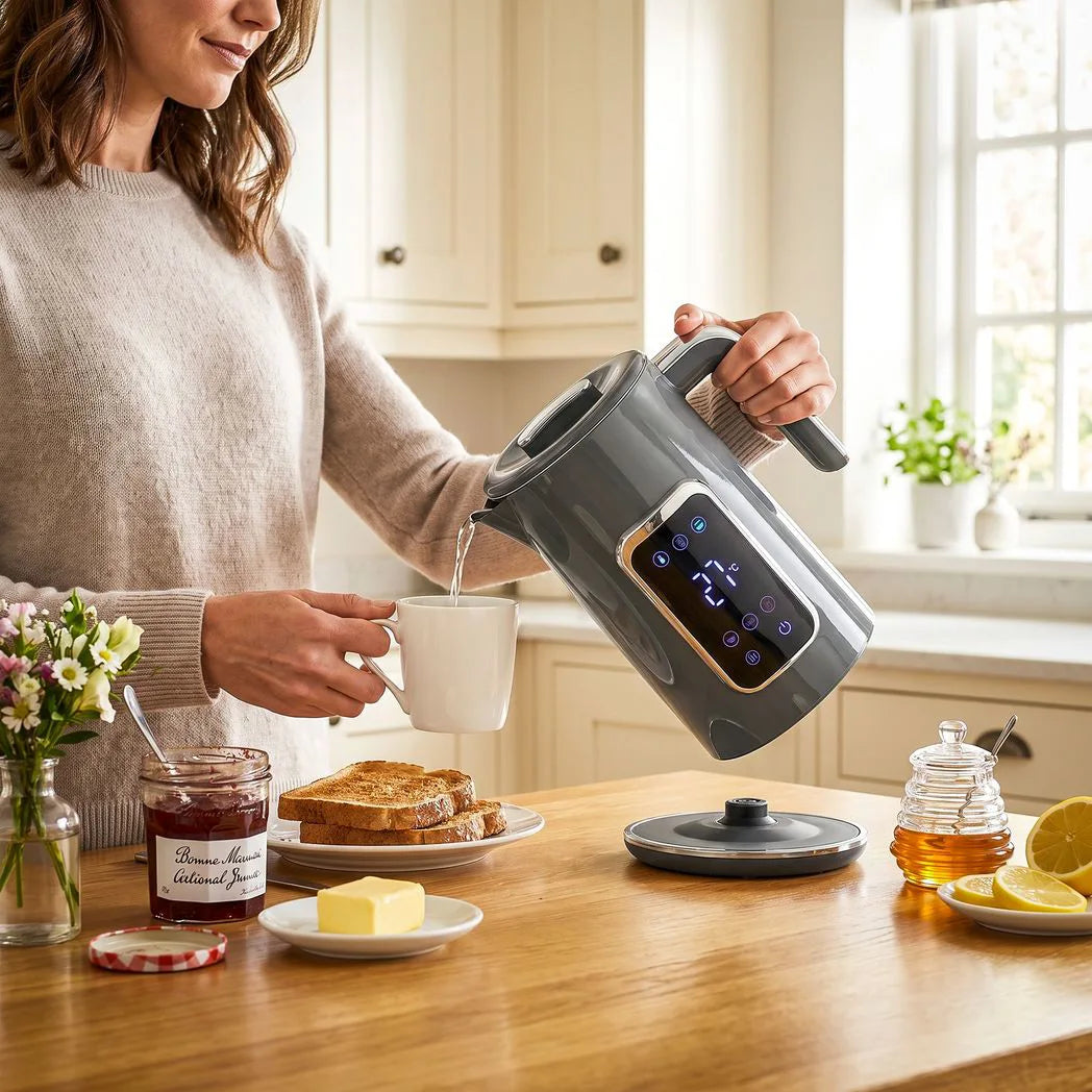 Electric Kettle, 1.7L Fast Boil 3000W Water Kettle with LED Display, Adjustable Temperature, Keep Warm Function, Grey
