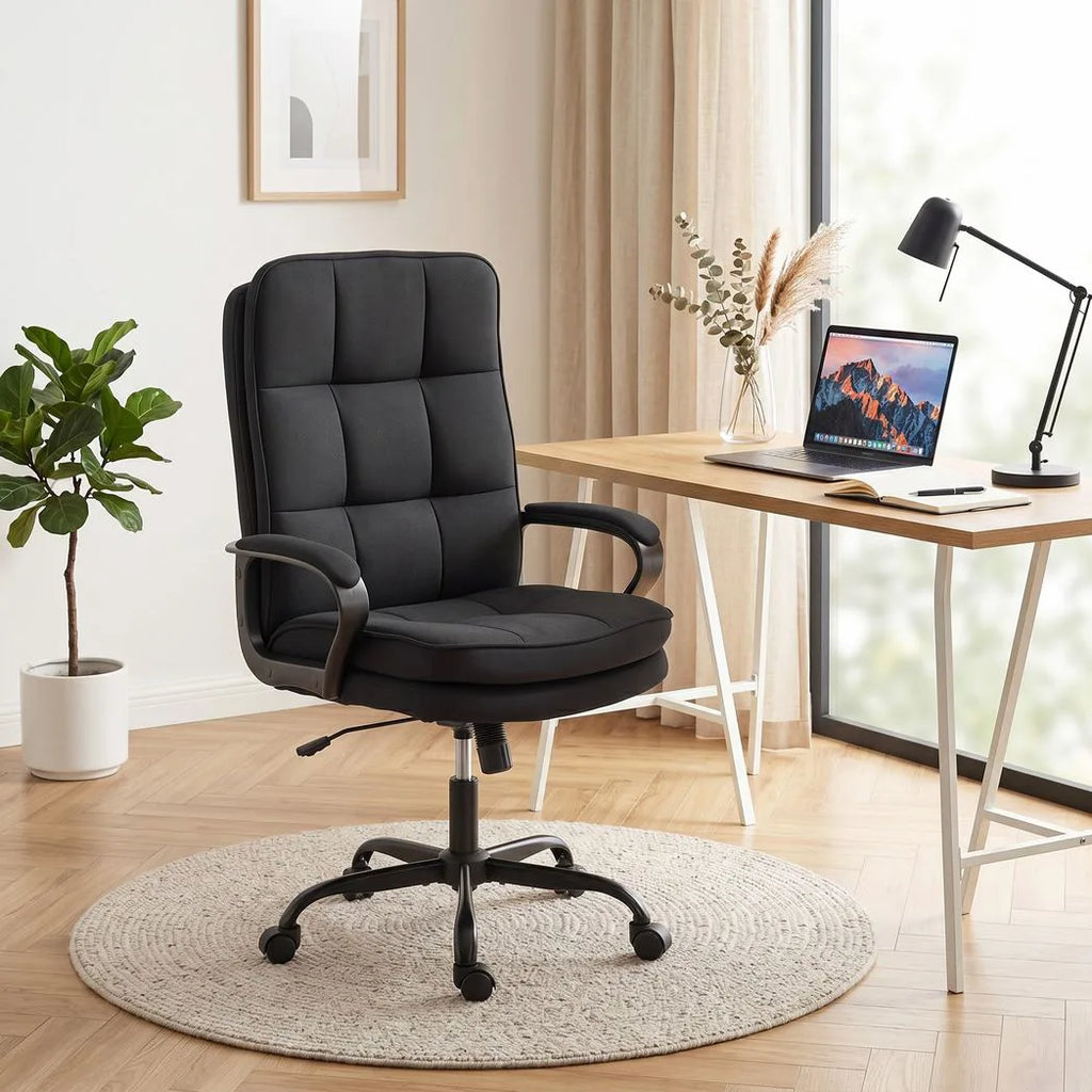 Double Padded Linen-Look Office Chair - Black