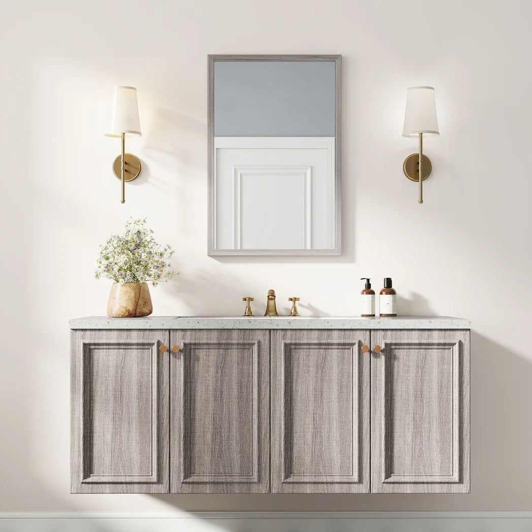 Wall Bathroom Mirror, 40 x 60 cm Wall-Mounted Mirror for Living Room, Bedroom, Hallway, Grey