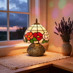 Handcrafted Classic Stained Glass Bedside Lamp, Tiffany-Style Table Lamp with Sculpted Dragonfly Base, Multi-Coloured