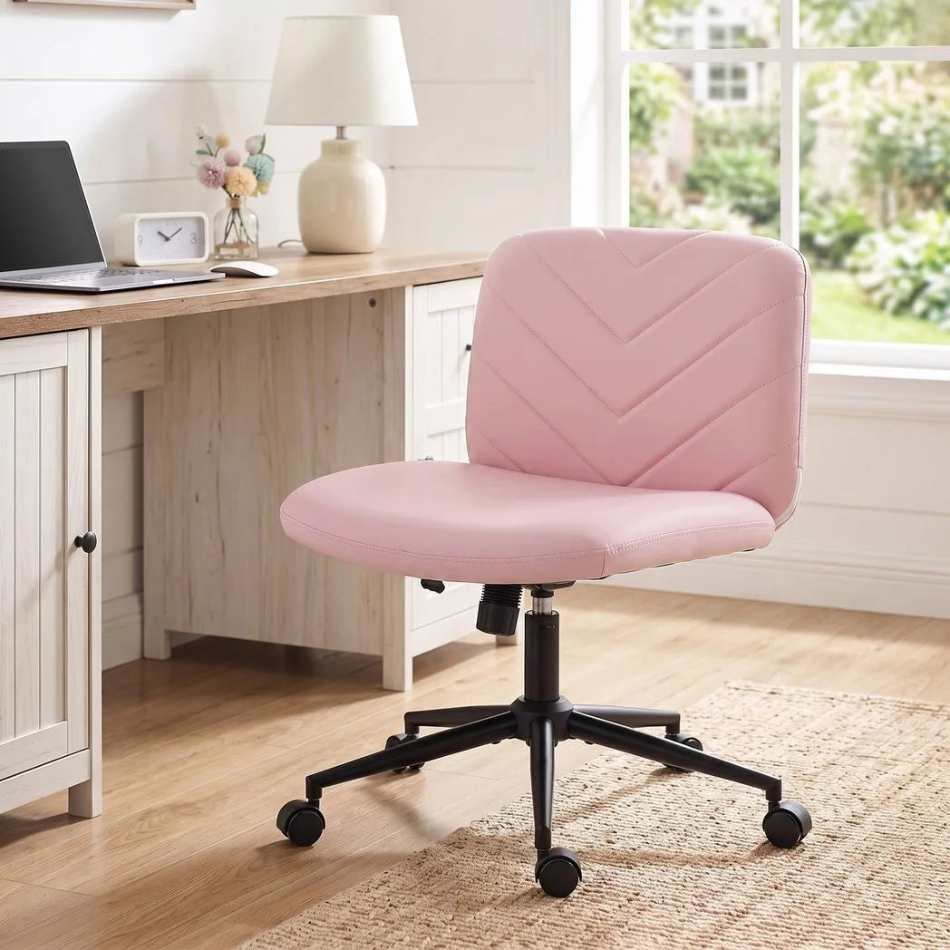 Home Office Desk Chair Height Adjustable Swivel Chair Cross Legged Wide Seat Swivel Wheels Pink