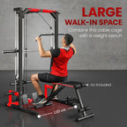 SPORTNOW Cable Crossover Machine, Multi-Function Power Rack with Pull Up Bar, Lat Pull Down System, Squat Rack, Barbell Bar