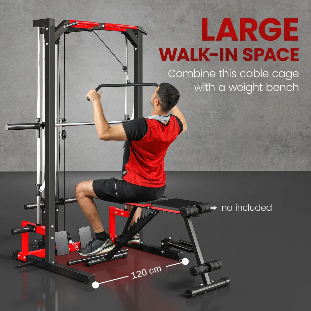 SPORTNOW Cable Crossover Machine, Multi-Function Power Rack with Pull Up Bar, Lat Pull Down System, Squat Rack, Barbell Bar