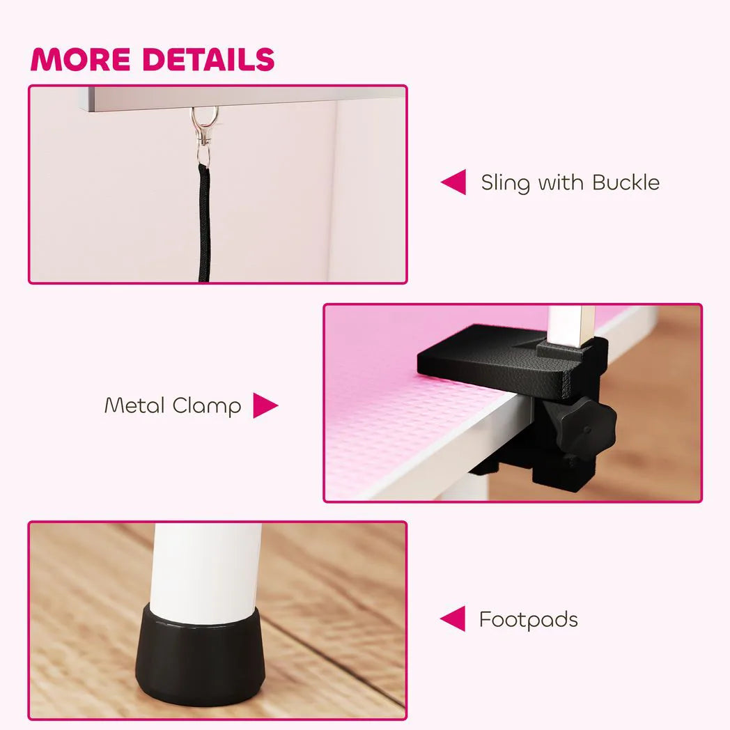 PawHut 32" Foldable Dog Grooming Table Pet Drying Beauty Table Adjustable Fixed Arm Rubber Top, Pink